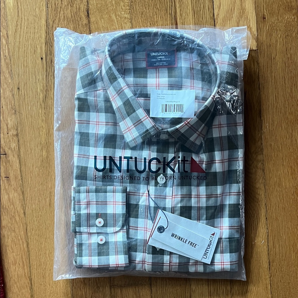 UNTUCKit Men's Green and Red Plaid Casual Shirt